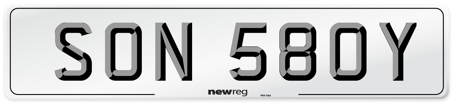 SON 580Y Number Plate from New Reg